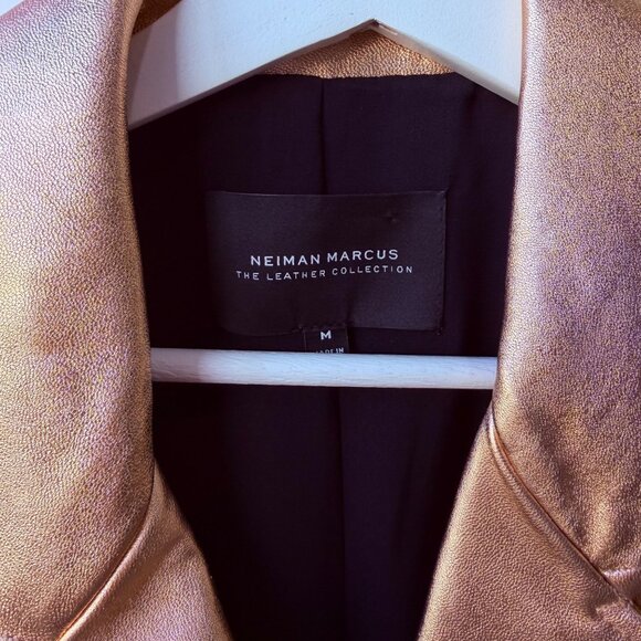 Neiman Marcus Rose Gold Metallic Leather Moto Jacket – Size M - Picture 4 of 11